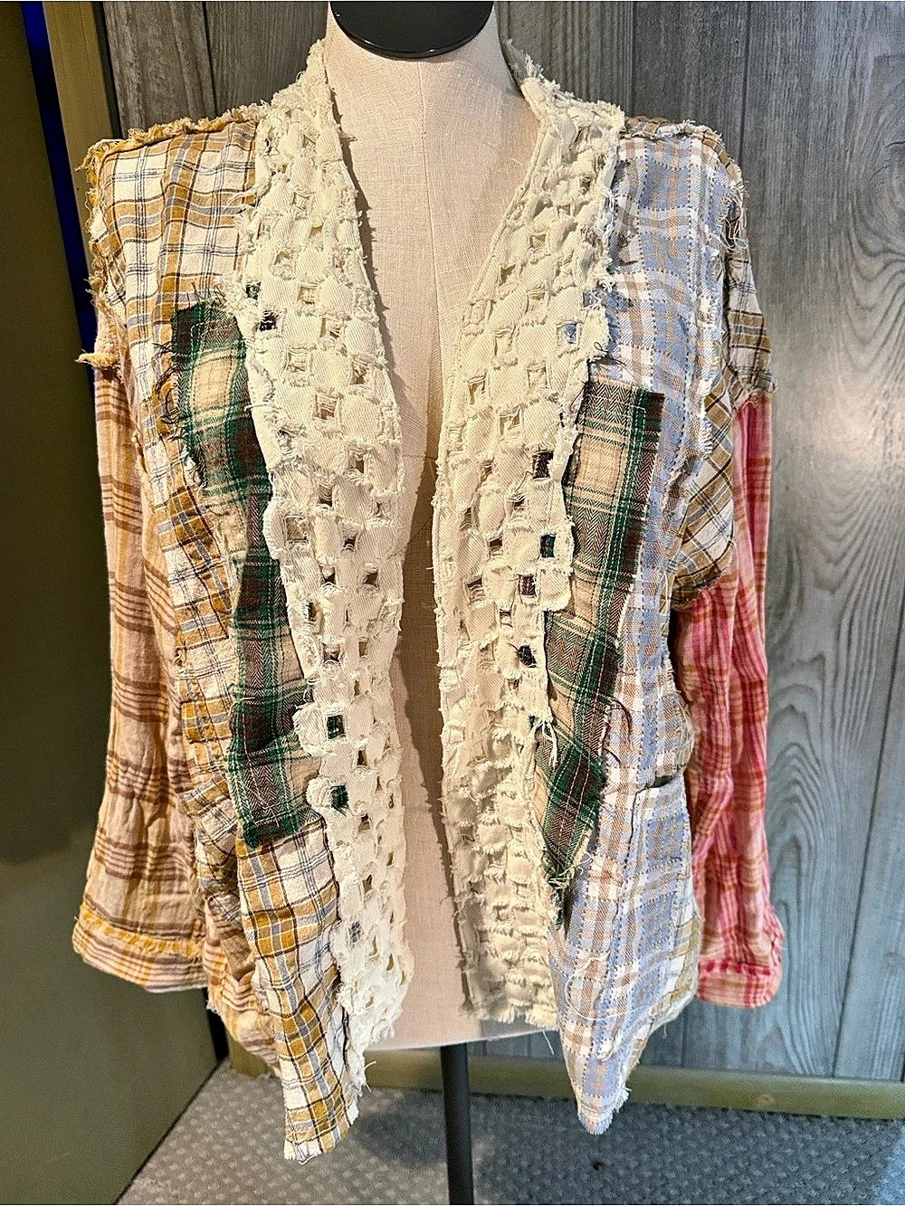 POL Women's Patchwork Plaid Utility Jacket